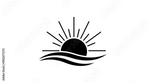 Minimalist sun and waves illustration for design and visual communication