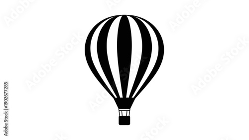 Black and white hot air balloon illustration against white background