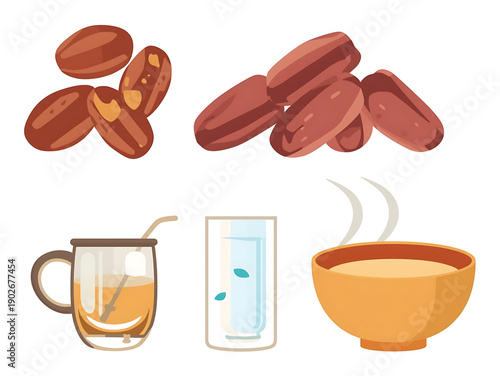 Sweet Dates and Refreshing Drinks A Healthy Snack and Beverage Assortment