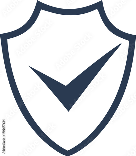 Shield protection vector icon with check mark symbol. Security, safety and verification concept icon suitable for antivirus software, cybersecurity services, data protection, insurance, privacy, 
