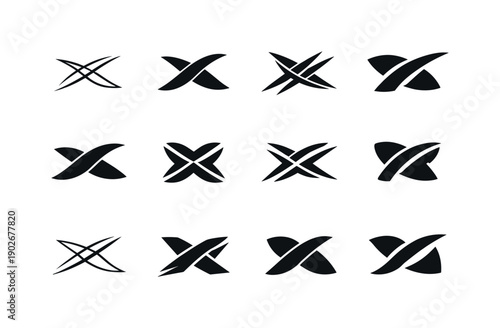 Dynamic composition. Icon set. Set Logo of Dynamic composition: intersecting motion lines. harmonious logo variations of the same emblematic