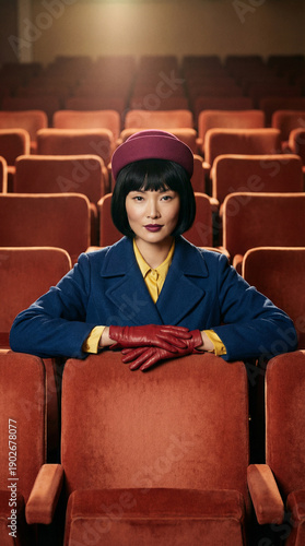 Retro fashion portrait in cinema seats