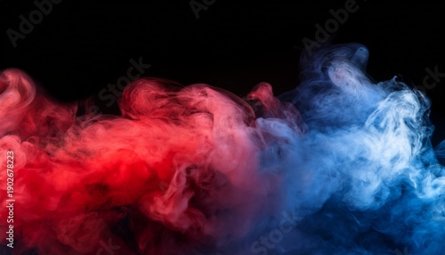 Red And Blue Smoke Clouds On Black Transparent Background