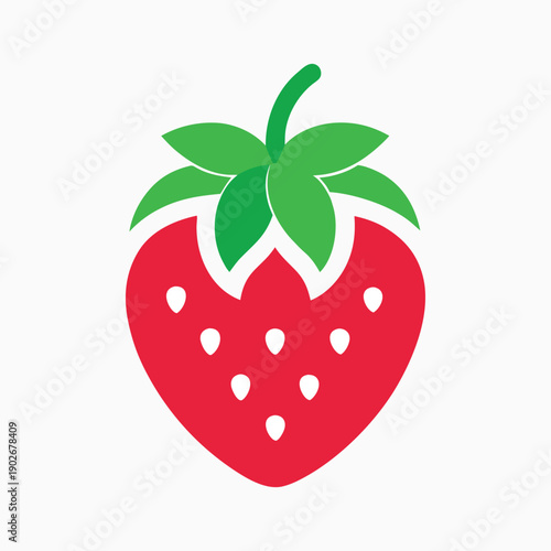 A red strawberry with green leaves on top