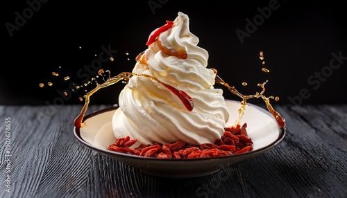 Swirling Vanilla Soft Serve With Goji And Syrup Splash