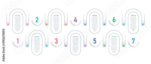 Infographic template for industry, business, education, and technology. Seven-step infographic template. Infographic template for magazines, annual reports, and catalogs