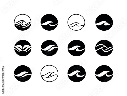 Inner peace. Icon set. Set Logo of inner peace: flowing wave and circle harmony mark. harmonious logo variations of the same emblematic