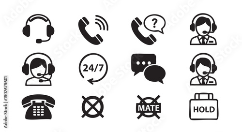 Collection of communication and customer service icon symbols explained