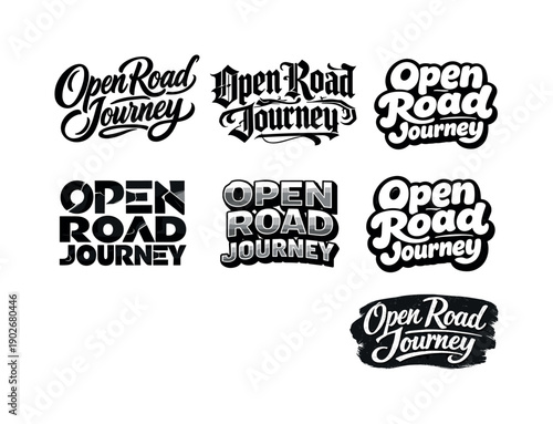 Creative Lettering Grid. Open road journey. Set lettering. harmonious lettering variations of the same emblematic concept, each with different artistic