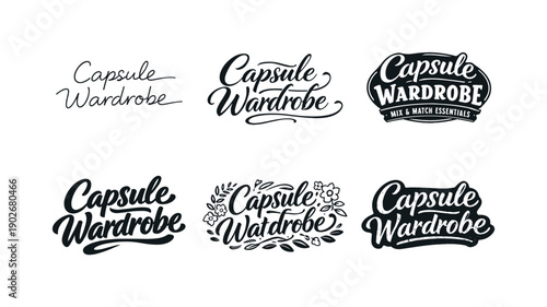 Capsule wardrobe lettering. Set lettering. harmonious lettering variations of the same emblematic concept, each with different artistic