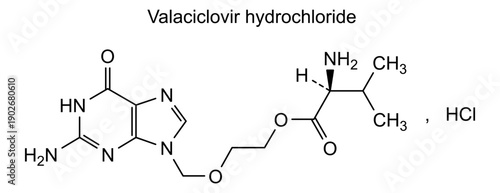 Valaciclovir hydrochloride, chemical structure of valaciclovir hydrochloride, drug substance