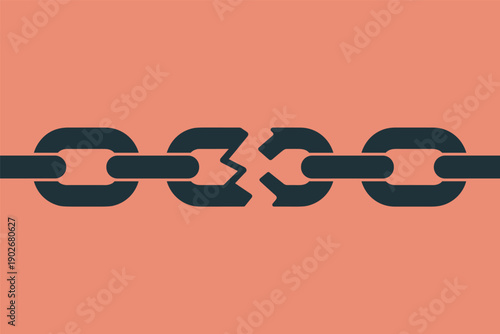 Broken Chain Link Symbolizing Weakness and Disconnection, vulnerability concept with copy space