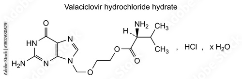 Valaciclovir hydrochloride hydrate, chemical structure of valaciclovir hydrochloride hydrate, drug substance