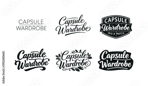 Capsule wardrobe lettering. Set lettering. harmonious lettering variations of the same emblematic concept, each with different artistic