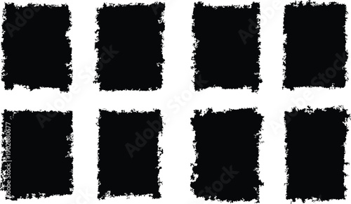 Eight Black Grunge Rectangles With Rough Edges On White Background