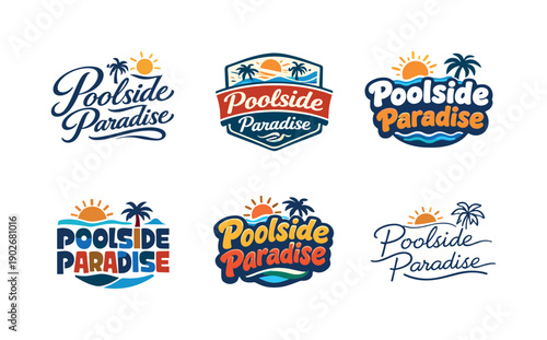 Harmonious Lettering Grid. Sunny poolside mood. Set lettering. harmonious lettering variations of the same emblematic concept, each with different artistic