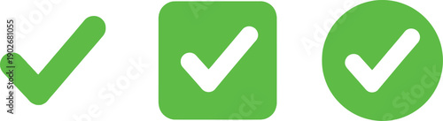 Three green check mark on white background tick correct approved