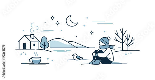 Cool Morning Serenity. Cold morning atmosphere. A minimal abstract composition emphasizing cool air, soft light, and negative space. The scene feels modern,