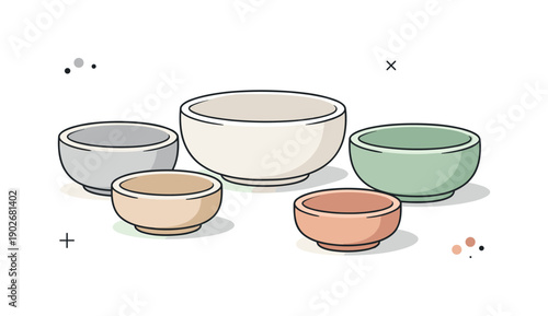 Minimal Stone Bowls. Stone bowls minimal. A clean arrangement of smooth stone bowls in neutral tones placed on a white surface, soft shadows and gentle curves