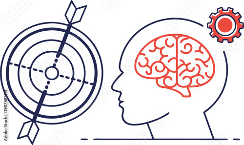 A conceptual illustration representing the relationship between focused thinking strategic planning and achieving goals