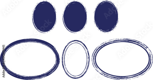 Collection of six distressed oval shapes and three grunge circular frames with textured borders on a white background