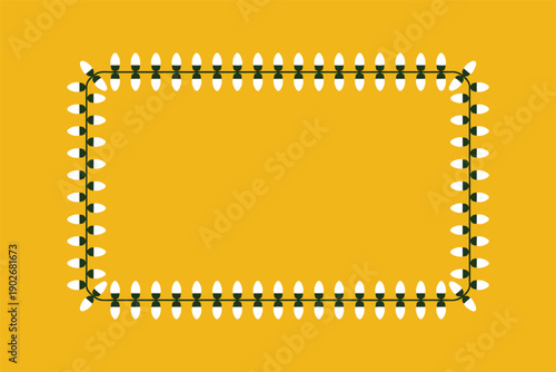 Festive White String Lights Border Frame, celebration decoration concept with copy space
