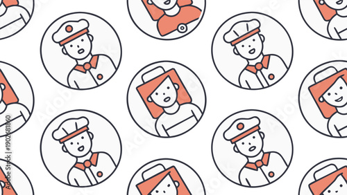 A seamless pattern of diverse character portraits representing various professions and people