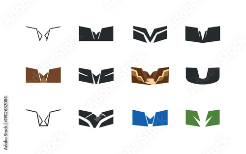 Trench Logo Collection. Trench. Icon set. Set Logo of Trench: narrow excavation profile. harmonious logo variations of the same emblematic concept, each with