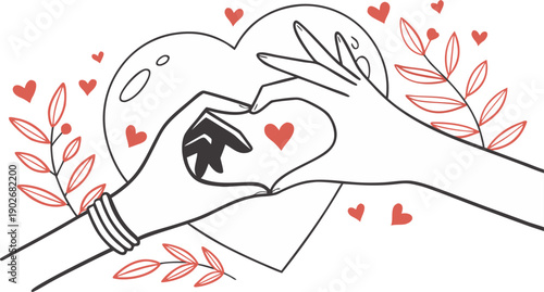 A pair of hands forms a heart shape gesture symbolizing love and care on a simple background