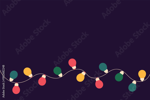 Vibrant String Lights Decoration on Dark Background, festive lighting concept with copy space