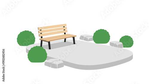 Wooden Bench Surrounded by Green Shrubs.