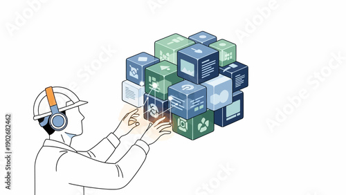 Worker Inspecting Shipping Containers with Headphones.