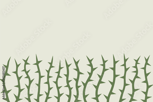 Thorny Green Stems Border Illustration, botanical frame concept with copy space