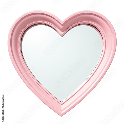 A decorative mirror with a pink heart shape on a white background, perfect for home decor or gift idea