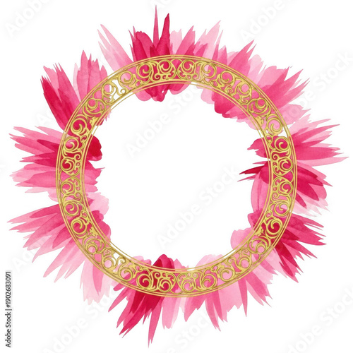 Beautiful pink floral frame with gold border