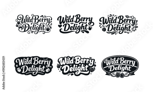 Wild Berry Typography. Wild berry delight. Set lettering. harmonious lettering variations of the same emblematic concept, each with different