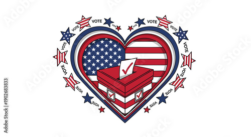 American voting rights heart shaped icon with ballot box and usa flag