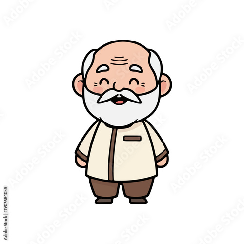 Smiling elderly man character vector illustration wearing a green muslim tunic for a Ramadan theme design in a cheerful cartoon person icon art style.