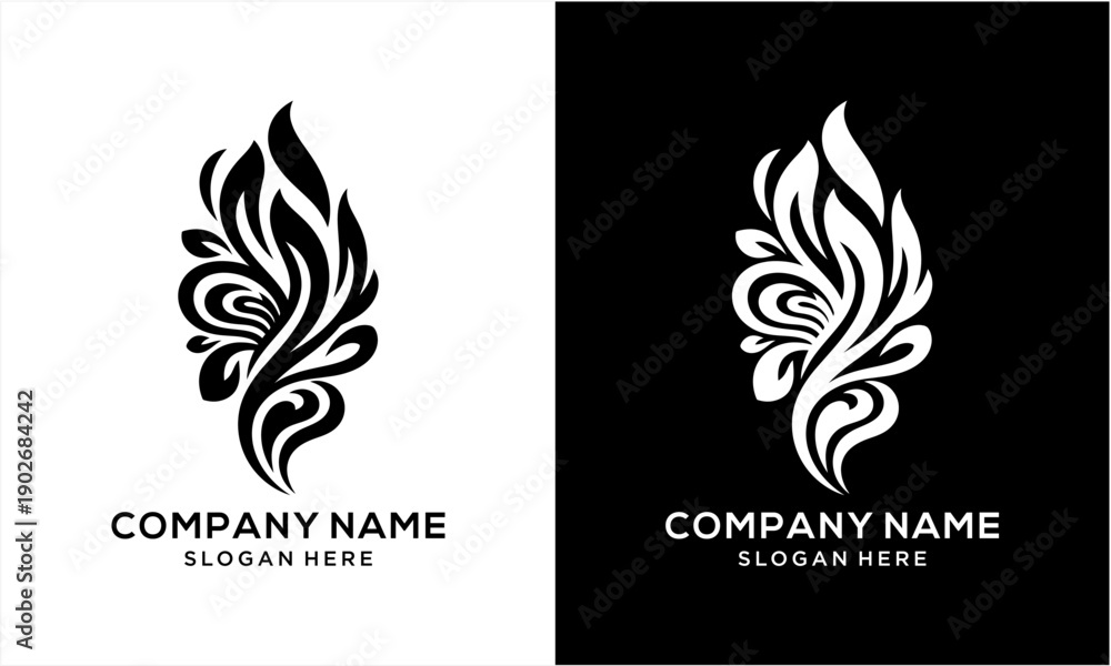 Obraz premium Elegant Black and White Abstract Floral Swirl Logo Design.