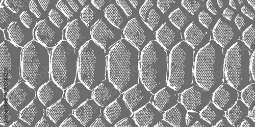 Detailed close-up monochrome textured pattern resembling reptile scales or snake skin, seamless repeating background vector
