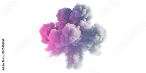 Vibrant purple and pink smoke explosion with delicate wisps and ethereal cloud formations on a white background, abstract art