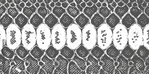 Detailed black and white snake skin texture pattern, seamless reptilian scales, natural animal print background vector illustration