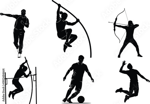 Silhouette of various sports actions and activities in black