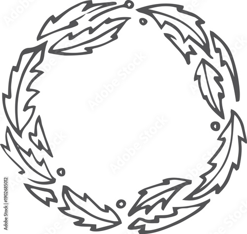 Doodle botany round border. Decorative leaves frame