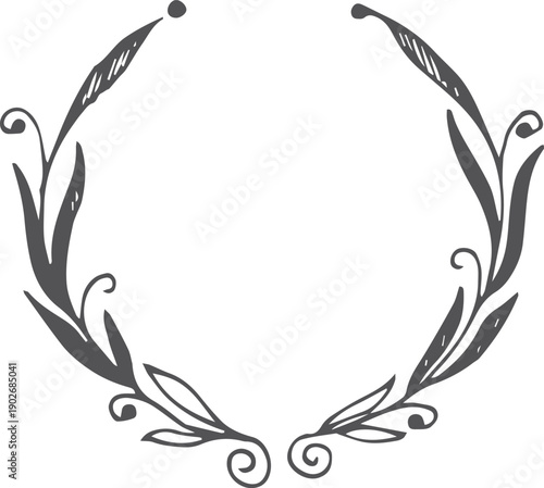 Floral wreath doodle. Romantic botany round drawing