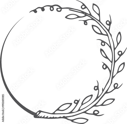 Round frame in herbal style. Decorative elegant doodle