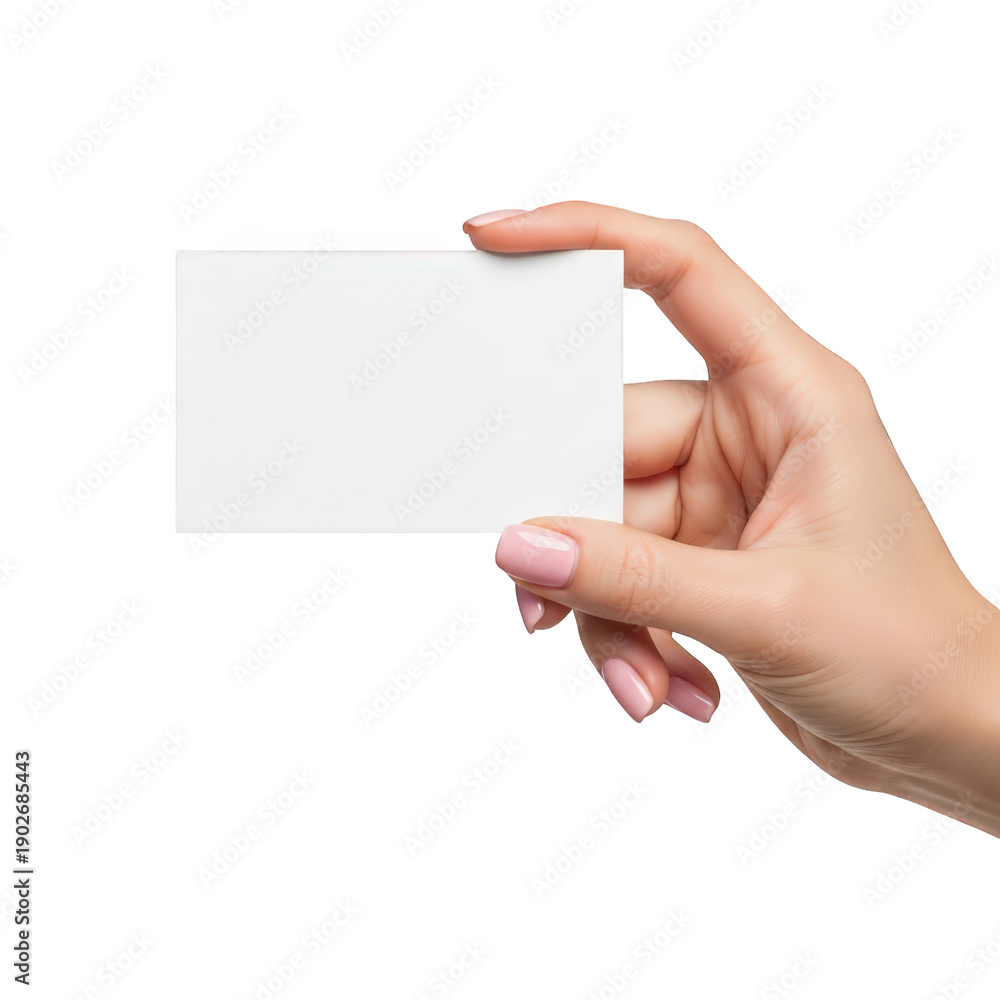 Obraz premium Hand holding a blank white business card isolated on transparent background