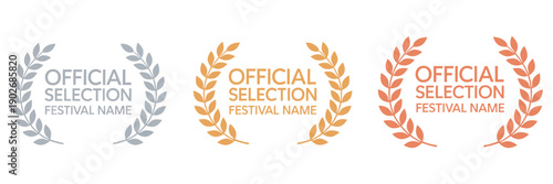 Film movie award vector set, winner wreath, laurel festival icons, cinema star, gold award logo, celebrity prize, entertainment reel, olive branch, emblem