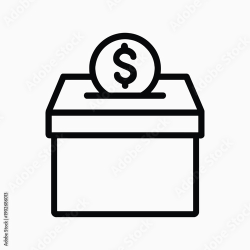 Donation Box Icon with Dollar Coin