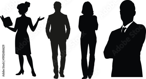 Business professionals standing in silhouette, representing teamwork and corporate success